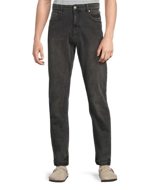 Karl Lagerfeld Black Embroidered Logo Stretch Denim Slim Straight Jeans for men