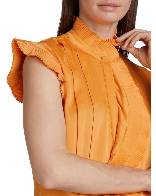 Tahari Black Chloe Silk Pleated Blouse