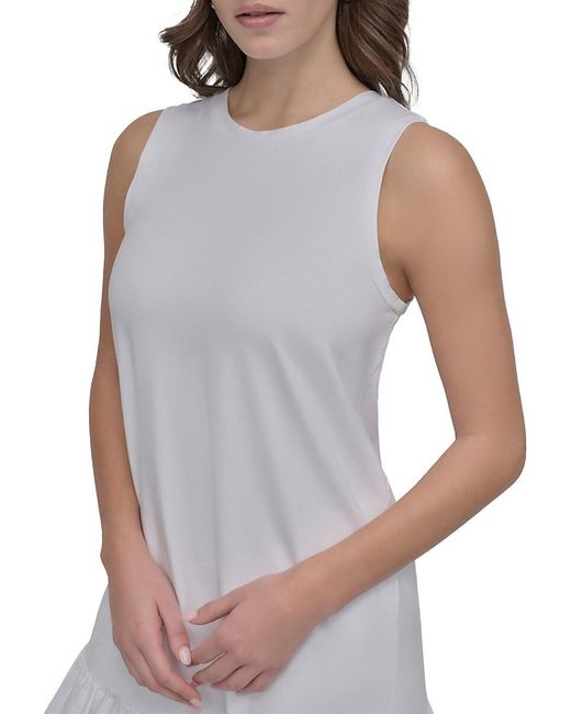 DKNY Gray Sleeveless Mixed Media Midi-Dress
