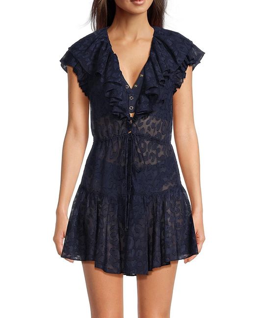 MILLY Blue Dana Leopard Burnout Cover-Up Minidress