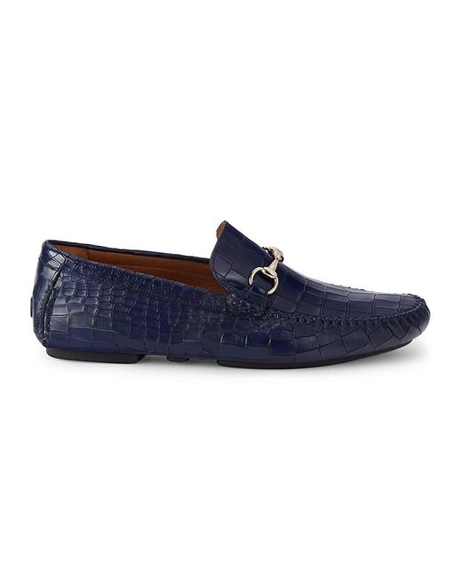 Mezlan Bahia Croc-embossed Leather Driving Loafers in Blue for Men | Lyst