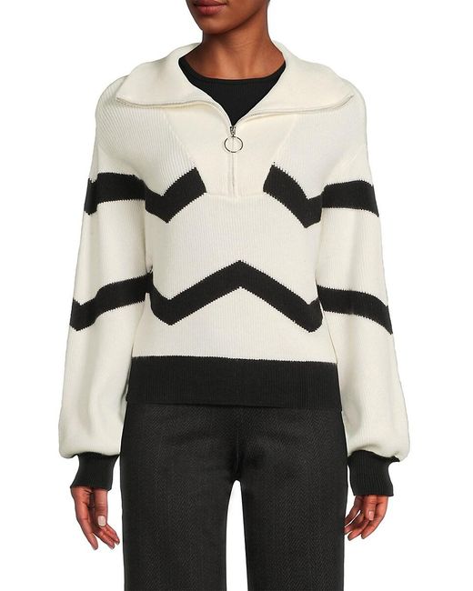 Laundry by Shelli Segal White Rib-Knit Zip-Up Sweater