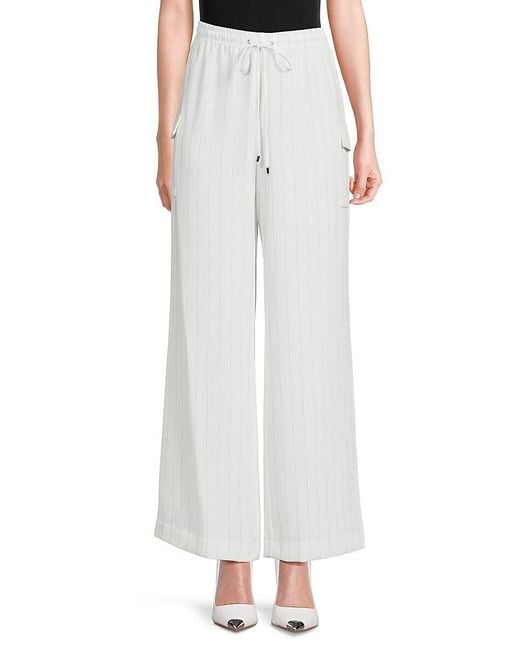 Calvin Klein White Striped Drawstring Wide Leg Pants