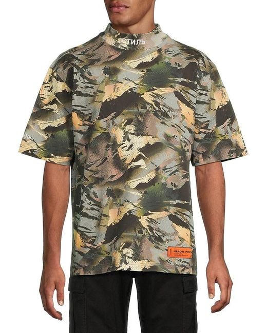 Heron Preston Green Abstract Print Cotton T-Shirt for men