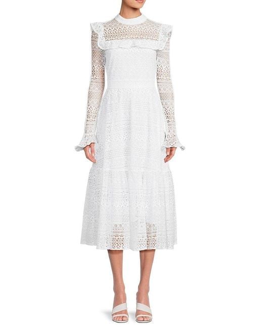 Rachel Parcell Embroidered Ruffle Lace Midi Dress in White | Lyst