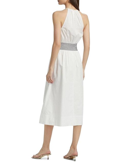 Ramy Brook White Melanie Smocked Cotton Midi-Dress