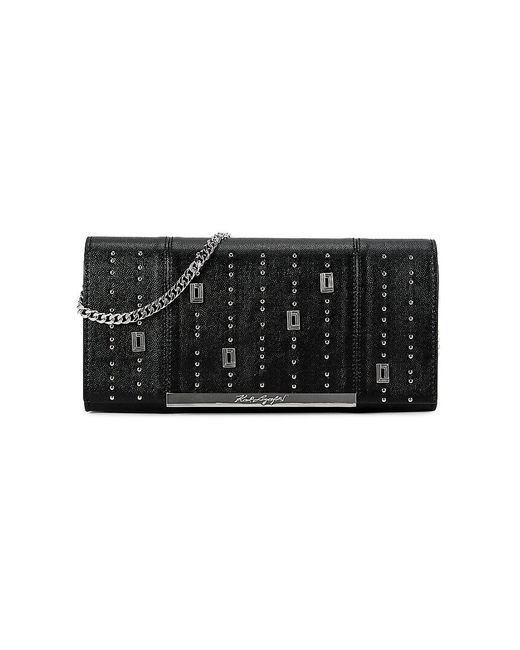 Karl Lagerfeld Black Albertine Logo Leather Wallet On Chain
