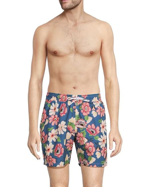 Slate & Stone Blue 'Cabo Floral Flat Front Swim Shorts for men