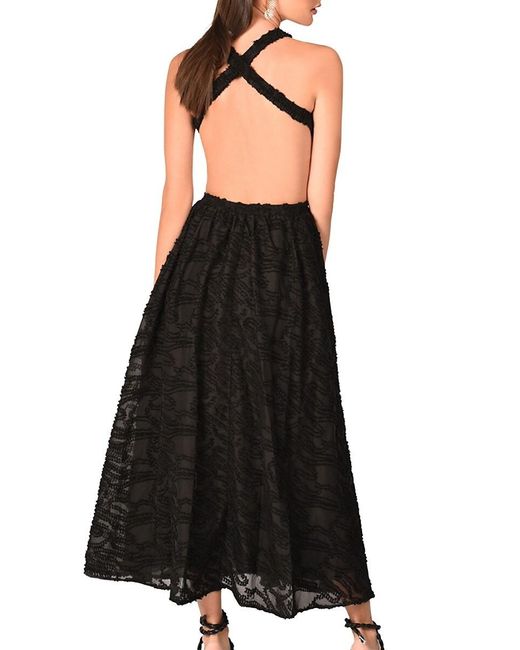 Akalia Black Backless Lace Midi Dress
