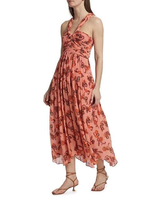 A.L.C. Red A. L.c. Jaylin Ruched Cotton-silk Halter A-line Dress