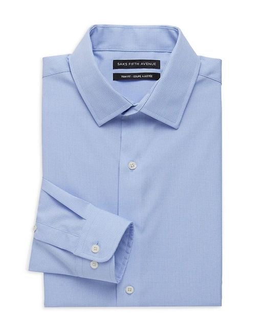 Saks Fifth Avenue Cotton Trim-fit Textured Dress Shirt in Blue White ...