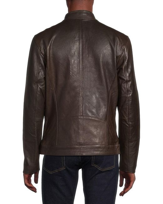 Slate & Stone Brown Lambskin Leather Racing Jacket for men