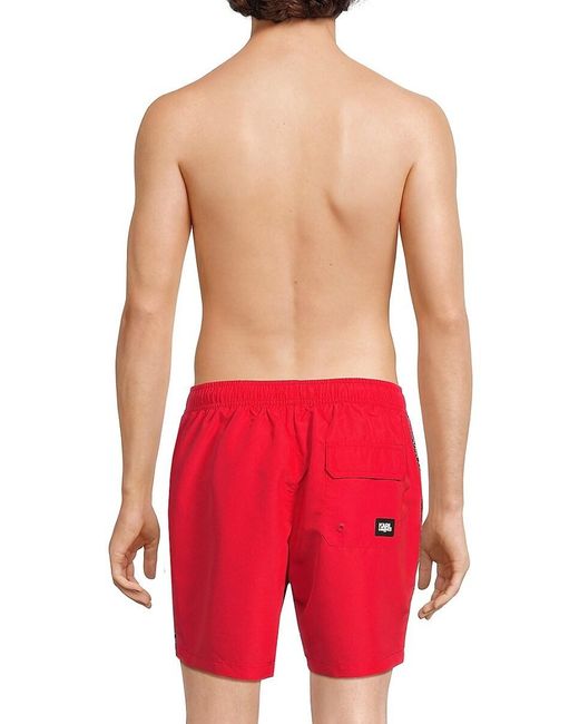 Karl Lagerfeld Red Logo Drawstring Swim Shorts for men