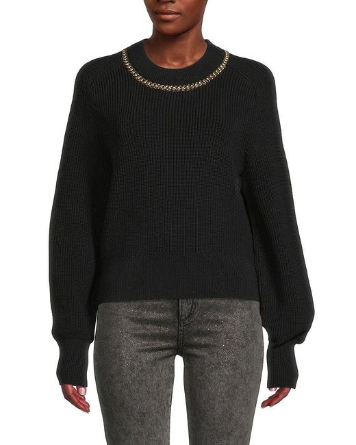 Veronica Beard Wara Cotton Blend Crewneck Sweater in Black | Lyst