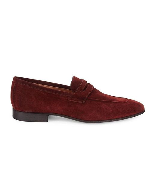 Saks Fifth Avenue Suede Penny Loafers in Red for Men | Lyst