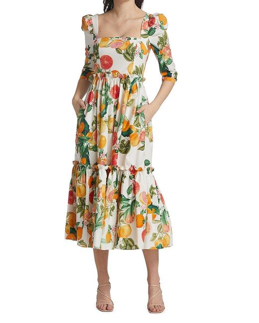 Cara Cara Blue Hill Floral Print Dress in Yellow | Lyst