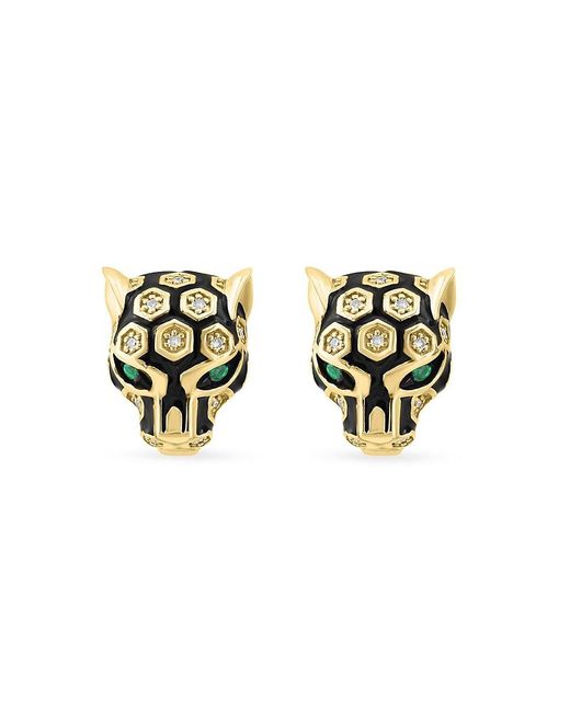 Effy Metallic 14k Yellow Gold, Emerald & Diamond Jaguar Stud Earrings