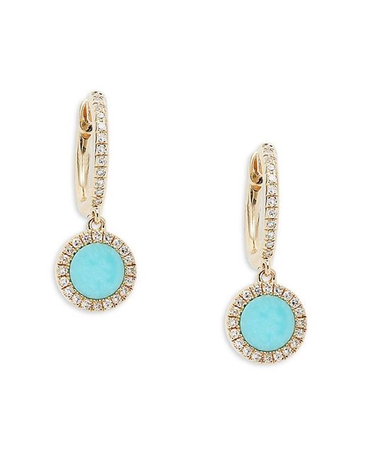 Saks Fifth Avenue 14k Yellow Gold, Composite Turquoise & Diamond Huggie