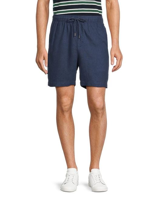 Onia Blue Drawstring Linen Blend Shorts for men