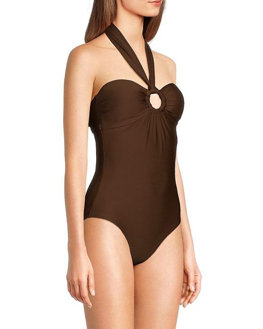 DKNY Brown One-piece Halterneck Swimsuit