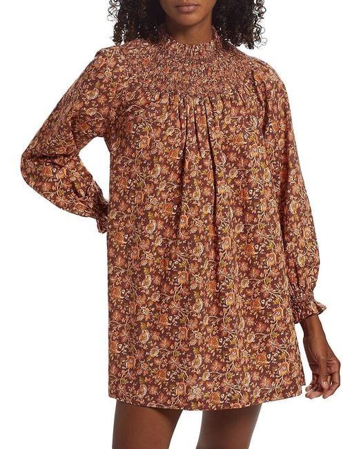 Doen Brown Idalie Floral Cotton Minidress