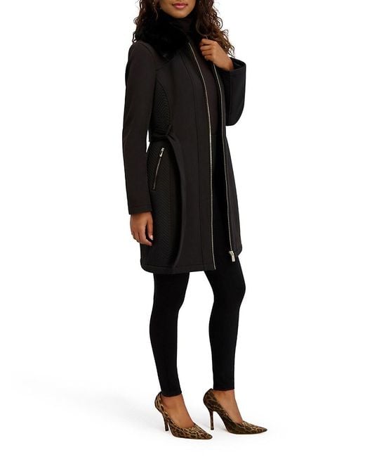 Kensie Natural Softshell Faux Shearling Collar Coat