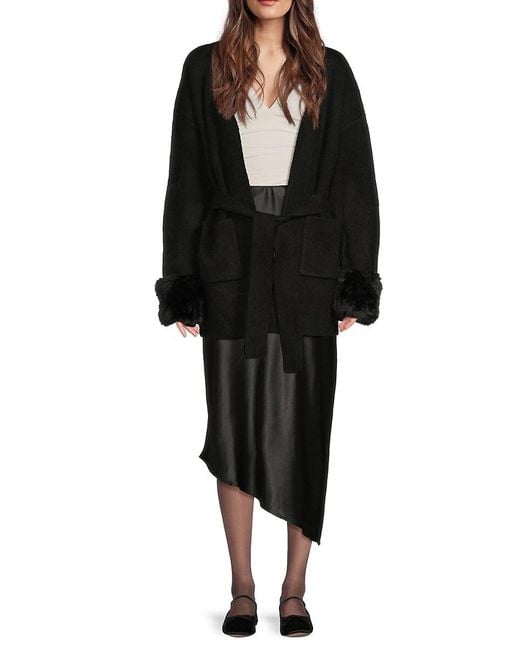 Saks Fifth Avenue Natural Faux-fur-trim Tie-waist Cardigan