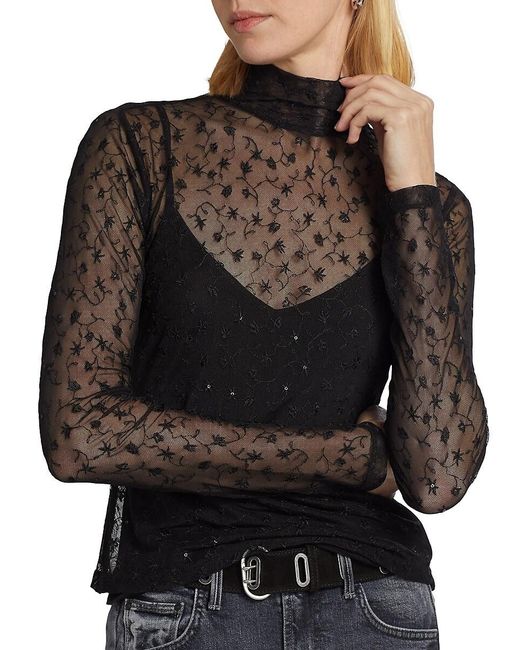 Rag & Bone Black Dahlia Lace Turtleneck Top