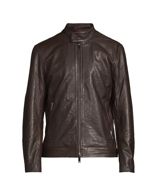 Slate & Stone Brown Lambskin Leather Racing Jacket for men