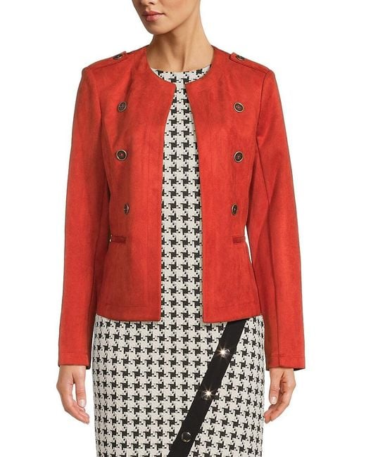 Tommy Hilfiger Red Collarless Open Front Jacket