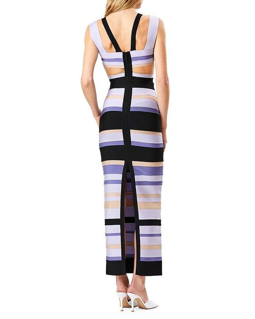 Hervé Léger White Stripe Cutout Bandage Maxi Dress