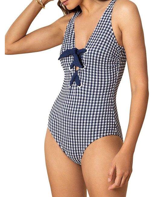 Shoshanna Seersucker One Piece Swimsuit in Blue Lyst