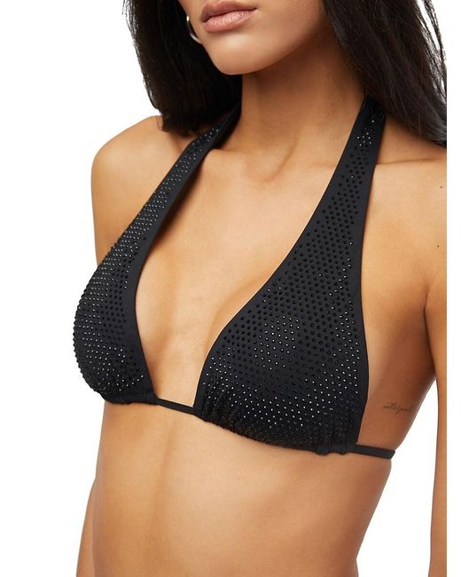 WeWoreWhat Black Crystal Embellished Halterneck Bikini Top
