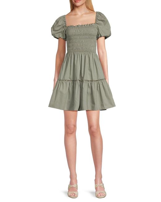 Lea & Viola Green Smocked Cotton Minidress