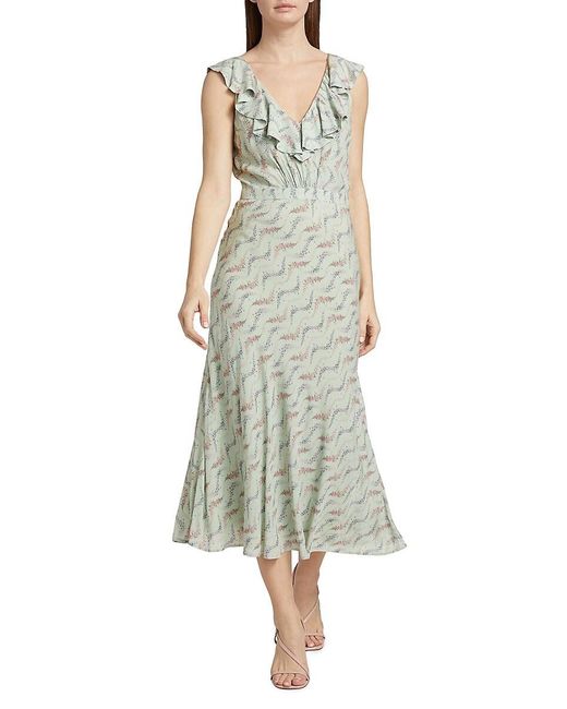 PAIGE Women's Green Shona Floral Ruffled Midi-Dress