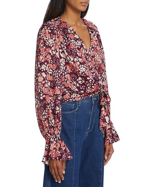 Ramy Brook Red Melody Floral Surplice Top