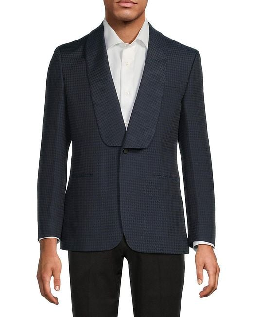 Karl Lagerfeld Blue Houndstooth Modern Fit Single-Breasted Jacket for men