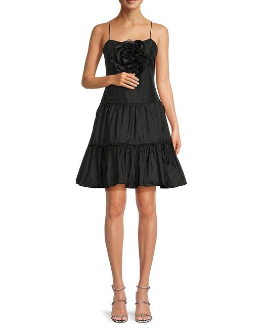 Zac Posen Black Floral Appliqué Tiered Mini Dress