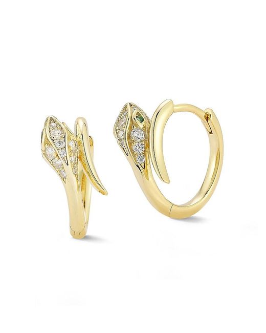 Chloe and Madison Metallic Rhodium-Plated Sterling & Cubic Zirconia Bypass Snake Huggie Earrings