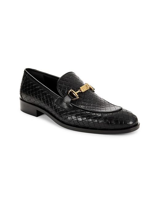 Class Roberto Cavalli Black Woven-embossed Leather Bit Loafers for men
