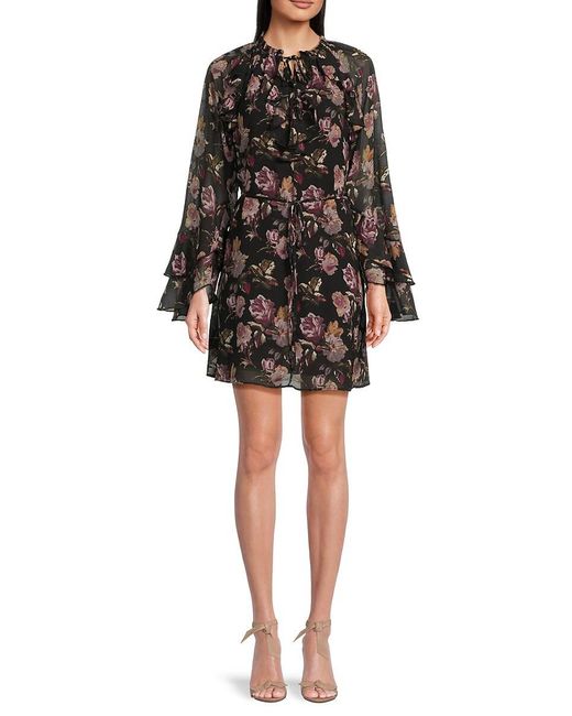 Sam Edelman Women's Black Floral Ruffle Minidress