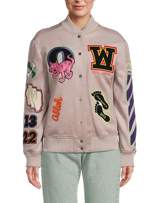 Off-White c/o Virgil Abloh Gray Baseball Collar Appliqué Virgin Wool Varsity Jacket
