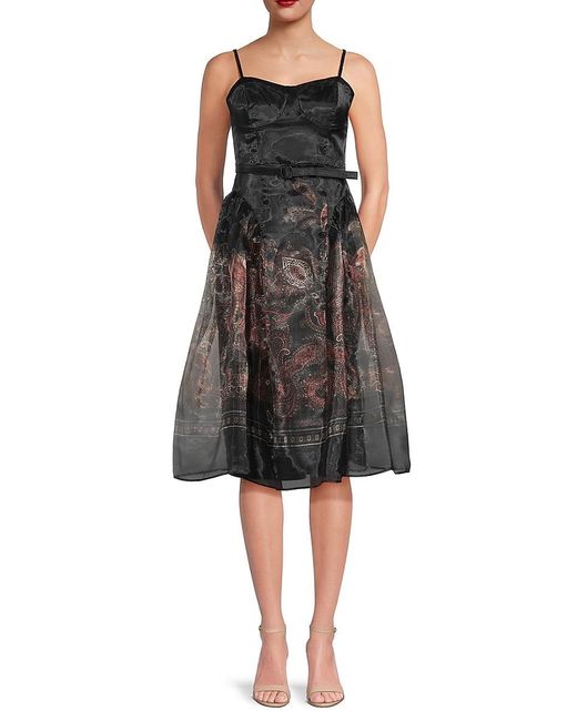 BCBGMAXAZRIA Black Printed Belted Midi-Dress