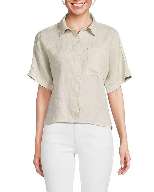 Saks Fifth Avenue White Short Sleeve 100% Linen Shirt