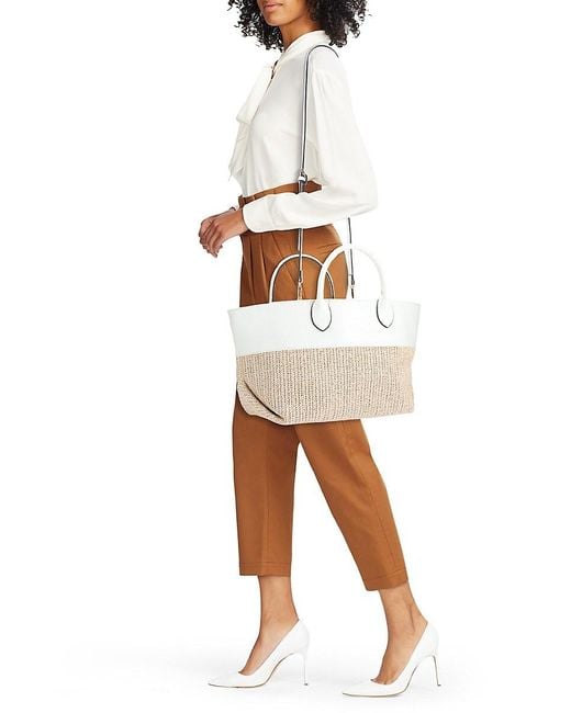 Collection 18 Brown East West Straw Texture Colorblock Tote