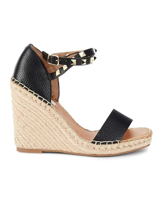 Steven by Steve Madden Black Kinlee Studded Espadrille Wedge Sandals