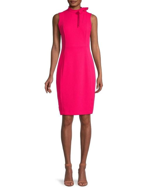 Calvin Klein Tie-neck Sheath Dress in Pink | Lyst