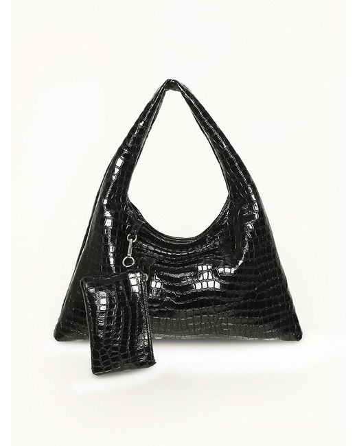 Walter Baker Metallic Mini Haven Croc Embossed Leather Hobo Bag
