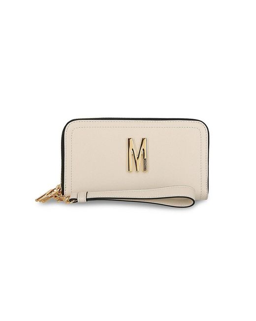 Moschino Natural Logo Leather Zip Around Wallet