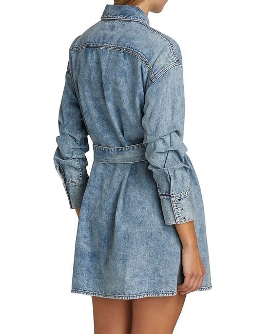 Alice + Olivia Blue Brigita Washed Denim Mini-Shirtdress